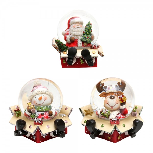 Polyresin Schneekugel Weihnachtsmann, Schneemann, Rentier 3-fach sort. 9 x 9 x 8,5 cm Ø 6,5 cm im Set