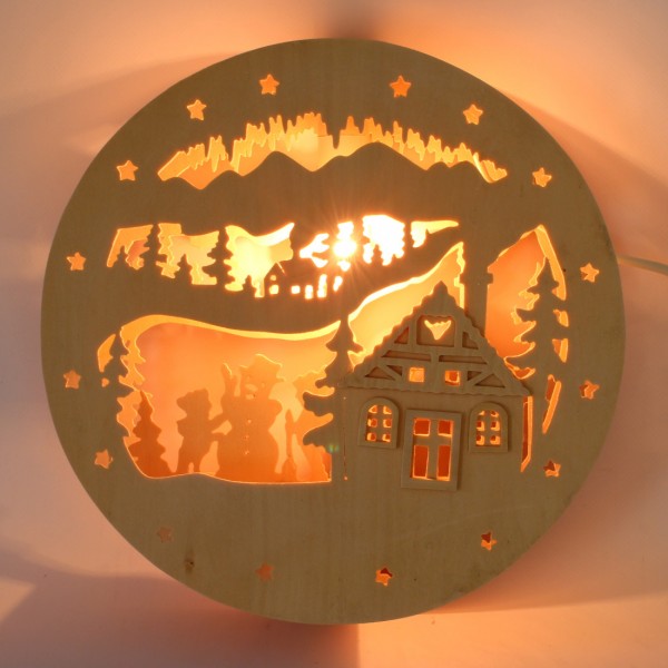 Fensterbild Winterzauber aus Holz mit Beleuchtungsset